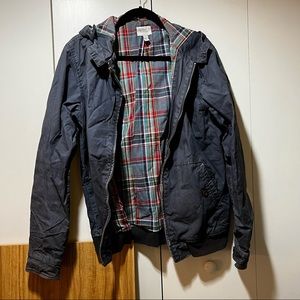 blue plaid red jacket hoodie men’s thrifted